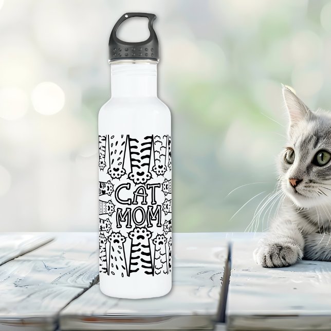 Mama für Schwarz/Weiß-Katzen - Druckdesign Edelstahlflasche (Von Creator hochgeladen)