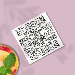 Mama für Schwarz/Weiß-Katzen - Druckdesign Serviette