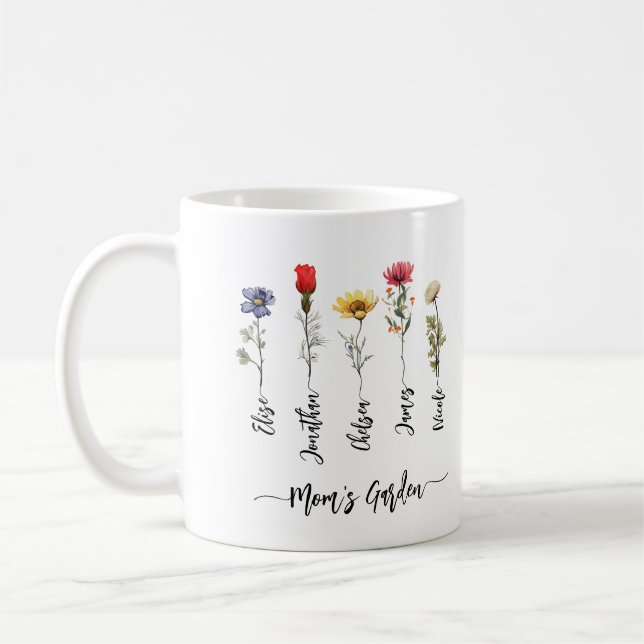 Mama Garden Personalisiert Name Skript-Wildblumen Kaffeetasse (Links)