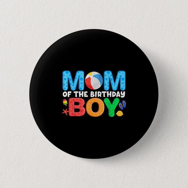 Mama Geburtstag Junge Kinder Beach Ball Themenpool Button (Vorderseite)