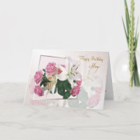 Mama Geburtstag - Weiße Lilien und rosa Rosen.