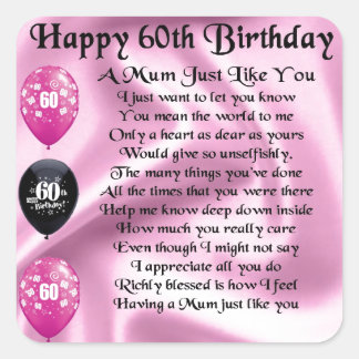 Mama Gedicht - 60. Geburtstag Quadratischer Aufkleber