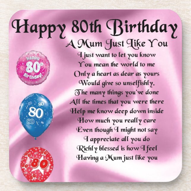 Mama-Gedicht - 80. Geburtstag Getränkeuntersetzer (Vorderseite)