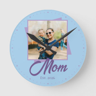 Mama Gegründet Jahr mit individuellem Foto Runde Wanduhr