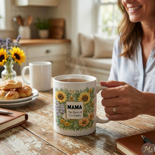 MAMA Gelbe Sonnenblume Lila Lavendel Faux Gold Kaffeetasse