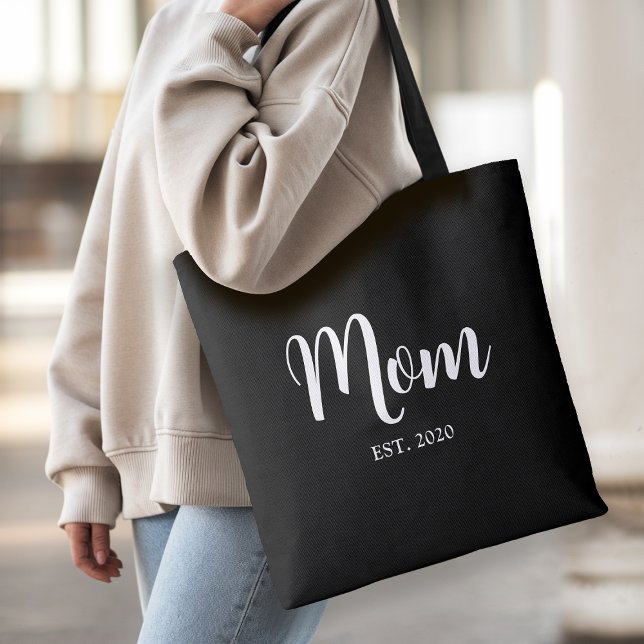 Mama: Geschenke für Junge Mütter (Established Mom elegant black tote bag with white script personalizable text - an ideal gift! )