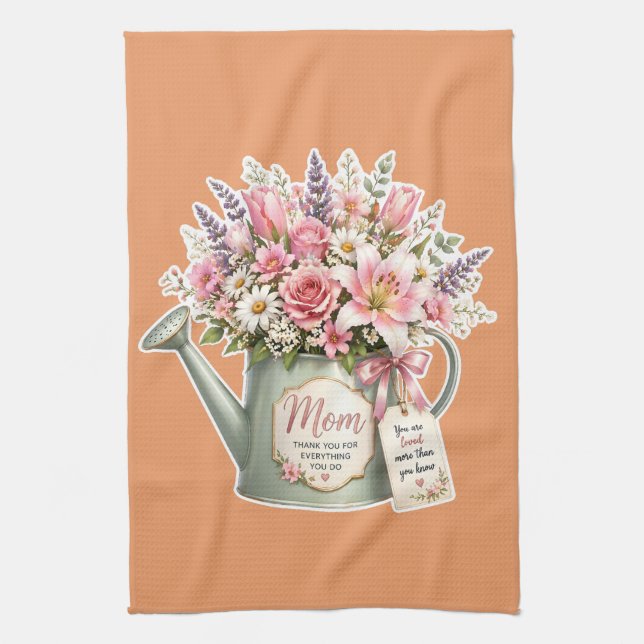 Mama Gießkanne Blumenstrauß - Muttertagsgeschenk Geschirrtuch (Vertikal)
