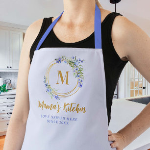Mama Gift Blue Meadow Wildblume Chic Gold Monogram Schürze