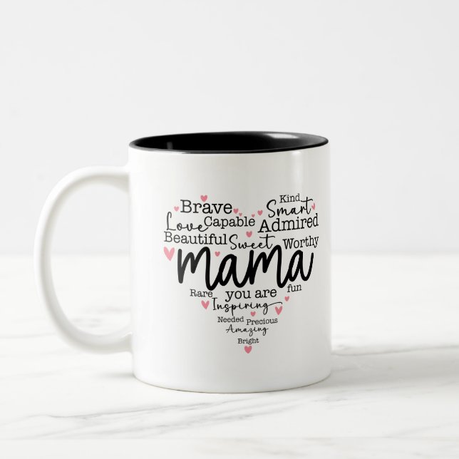Mama Gift Mama Script Inspirierend Herz Zweifarbige Tasse (Links)