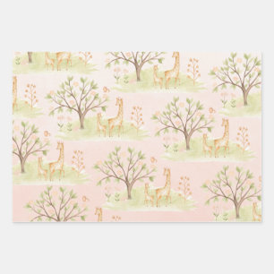 Mama Giraffe mit Baby & Friends Blush Pink Geschenkpapier Set