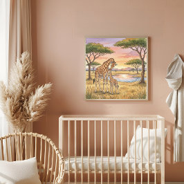 Mama-Giraffe-und-Kalb-Kinderstube Poster
