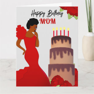 Mama Glam Rote Rosen & Cake African American Karte