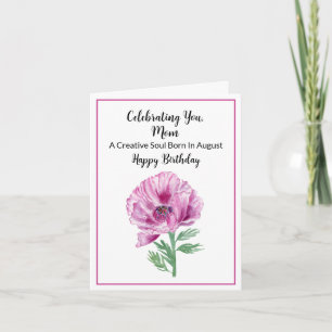 Mama Glücklicher August Geburtstag Lila Mohnblume Karte