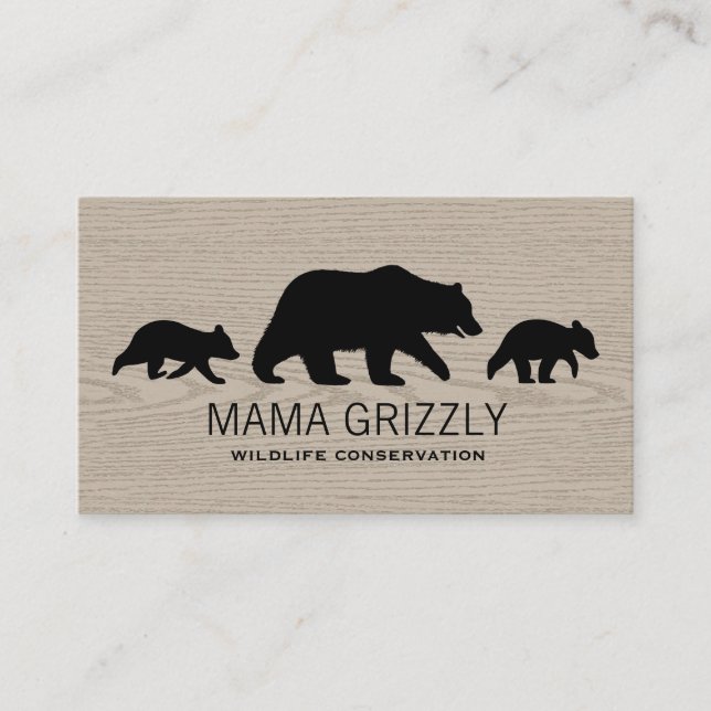 Mama Grizzly Bär mit Cubs Silhouetten Wildlife Visitenkarte (Vorderseite)