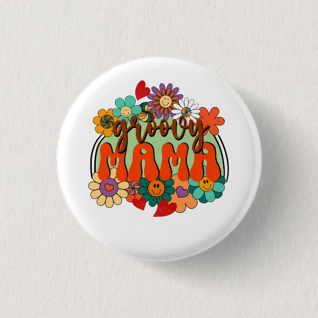 Mama Groovy Floral, Retro Blume Muttertag Button (Vorderseite)