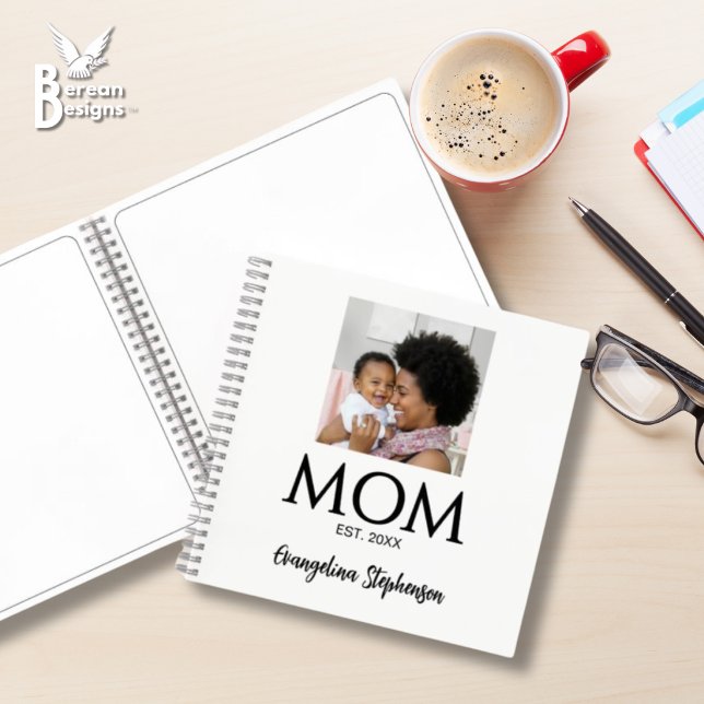 Mama gründete Caps Journal für Mütter Notizbuch (MOM ESTABLISHED 3 Photo Notebook with customizable photo and year. Ideal gift for Mother's Day. )