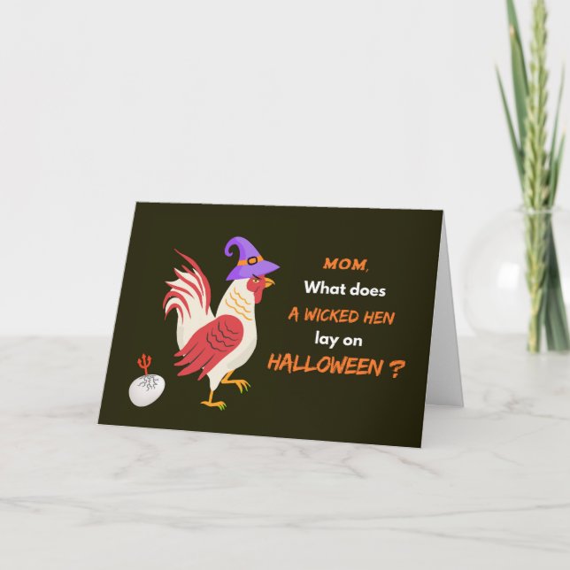 Mama Halloween mit Wicked Hen und geweihtem Ei Karte (Vorderseite)