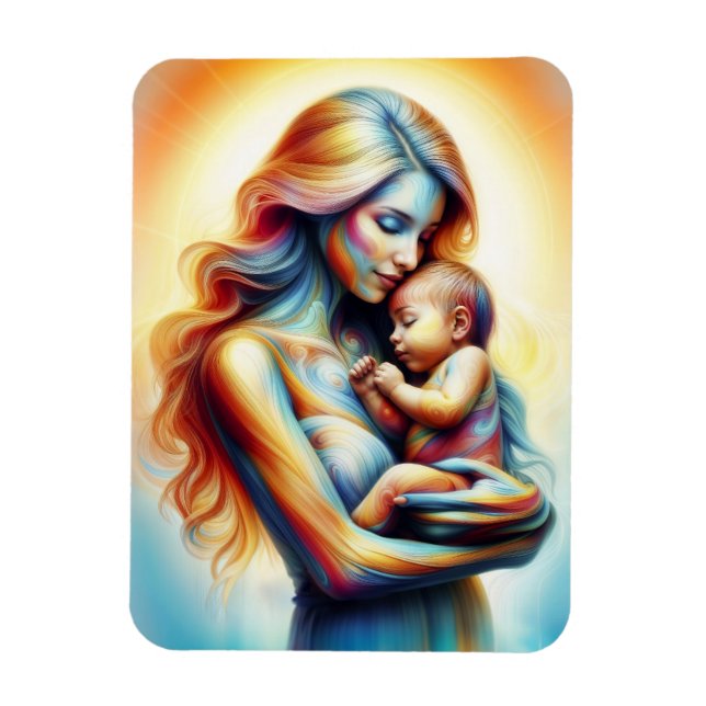 Mama hält Baby leuchten zart umarmt Kunst Magnet (Vertikal)