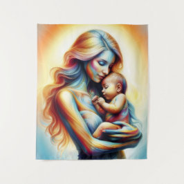 Mama hält Baby leuchten zart umarmt Kunst Wandteppich