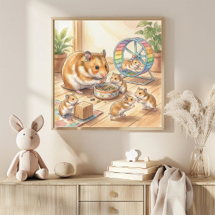 Mama Hamster und Babys Kinderzimmer Poster