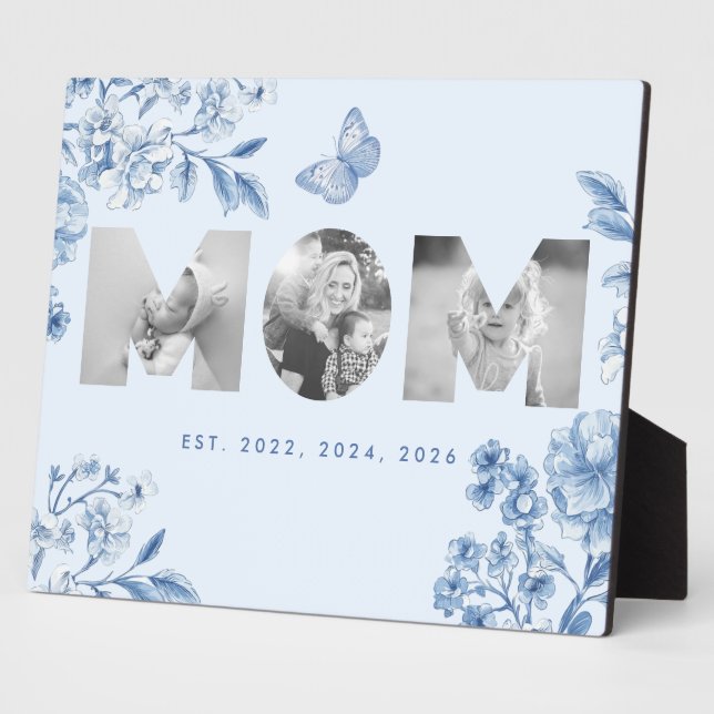 Mama hat Blue Toile Botanical 3 Foto-Geschenk eing Fotoplatte (Seite)