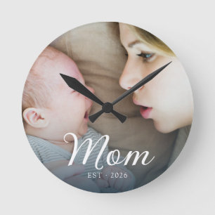 Mama hat das weiße Skriptfoto eingerichtet Runde Wanduhr