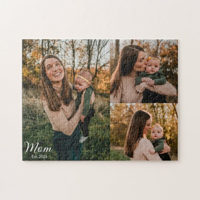Mama hat elegantes Skript Schwarz 3 Foto Puzzle (Horizontal)