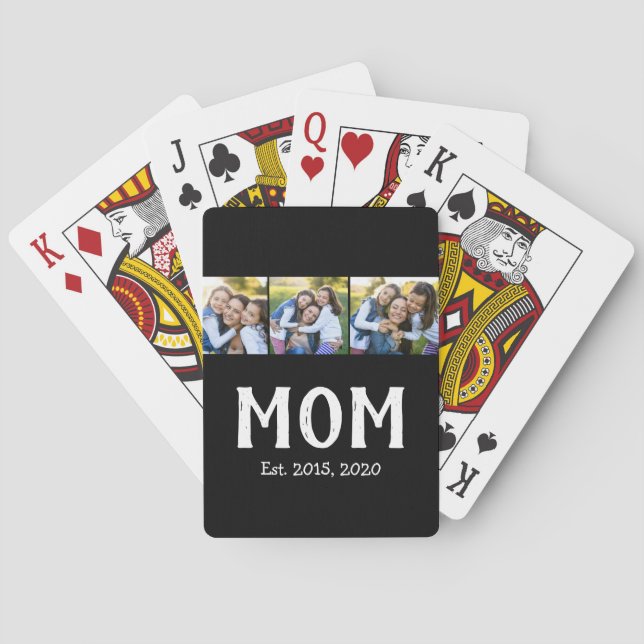 Mama hat elegantes Skript Schwarz 3 Foto Spielkarten (Rückseite)