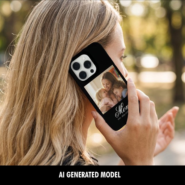 Mama hat elegantes Skriptfoto eingerichtet iPhone Hülle (Mom Established White Elegant Script Photo iPhone Case)