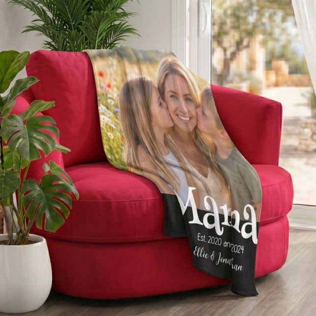Mama hat Foto Kids Name Spaß Text eingerichtet Fleecedecke (Von Creator hochgeladen)