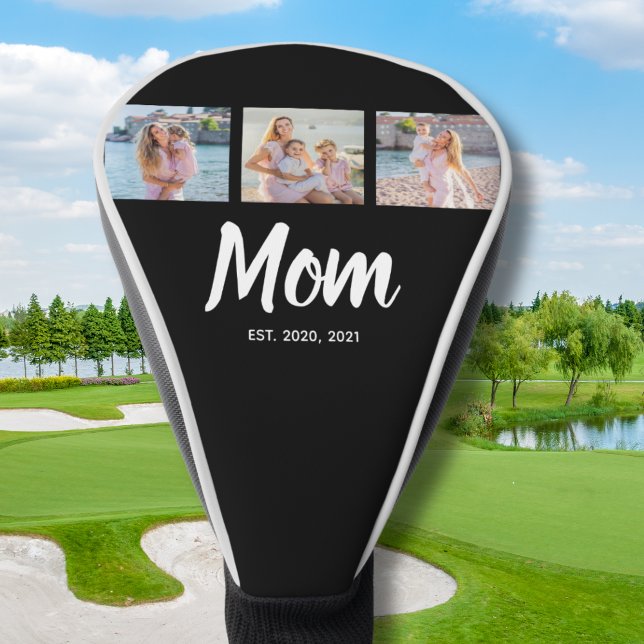 Mama hat moderne Schriftart Schwarz 3 Foto Golf Headcover (Personalize with your favourite photos and the relevant year(s))