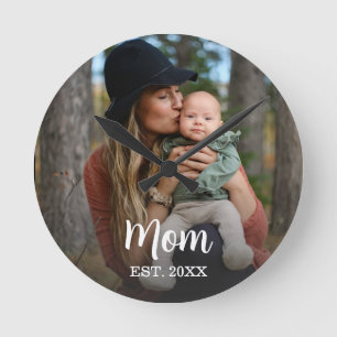 Mama hat moderne Typografie-Fotowanduhr eingericht Runde Wanduhr