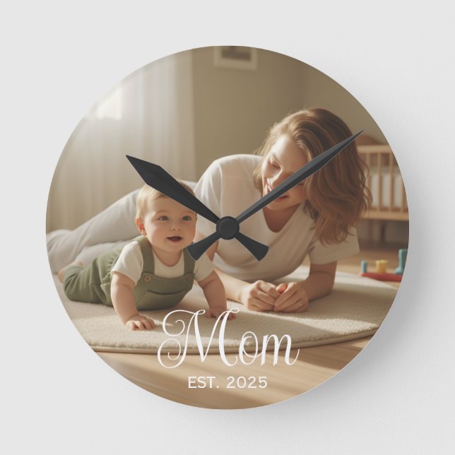 Mama hat moderne weiße Schrift Foto Uhr eingericht (Vorderseite)