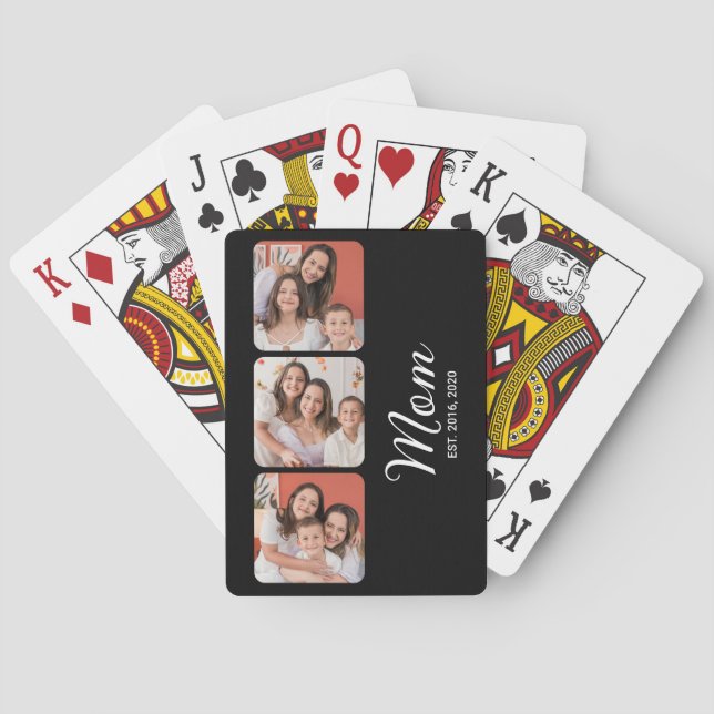 Mama hat modernes fettes Skript Schwarz 3 Foto Spielkarten (Rückseite)