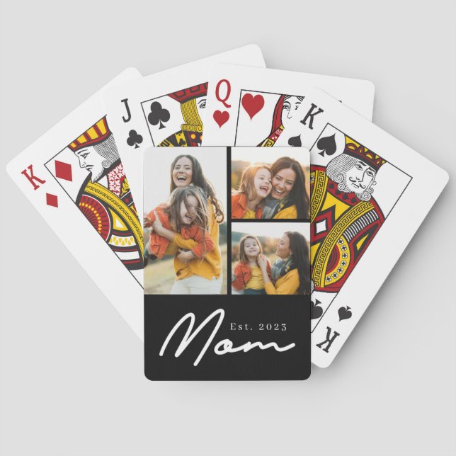 Mama hat modernes fettes Skript Schwarz 3 Foto Spielkarten (Rückseite)