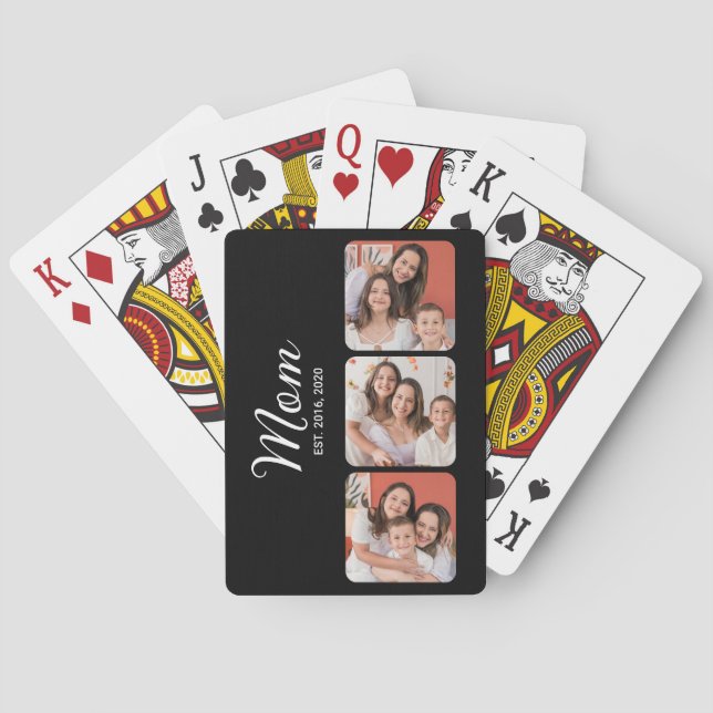 Mama hat modernes fettes Skript Schwarz 3 Foto Spielkarten (Rückseite)