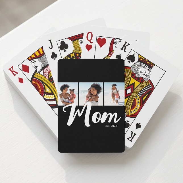 Mama hat modernes fettes Skript Schwarz 3 Foto Spielkarten (Mom Established Modern Bold Script Black 3 Photo Poker Cards)