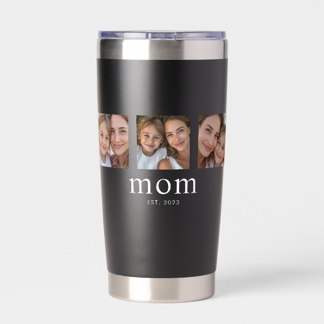 Mama hat modernes Schwarz 3 Foto eingerichtet Thermobecher (Rückseite)