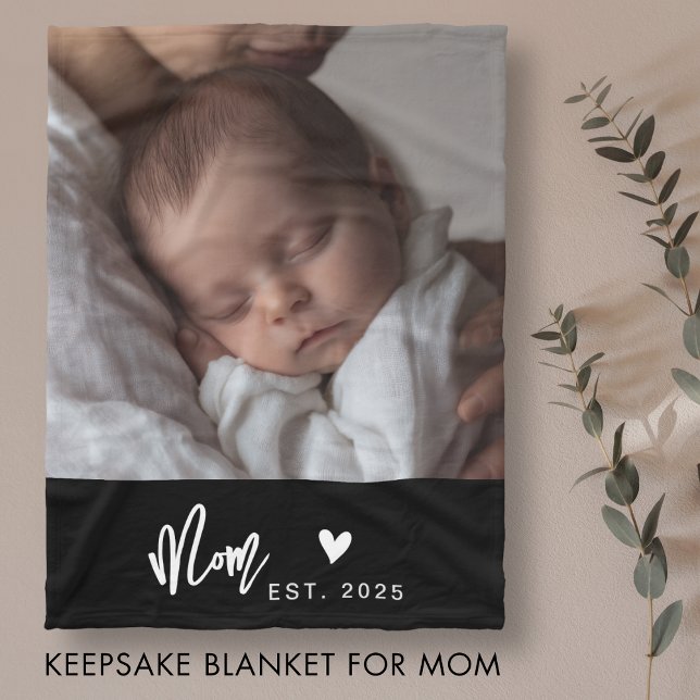 Mama hat modernes schwarzes Skript-Foto-Herz etabl Fleecedecke (Celebrate her first year of motherhood in cozy style.)