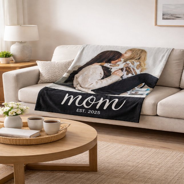 Mama hat modernes schwarzes Skriptfoto erstellt Fleecedecke (Von Creator hochgeladen)