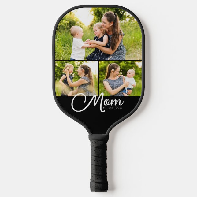 Mama hat modernes Skript 3 Foto eingerichtet  Pickleball Schläger (Vorderseite)