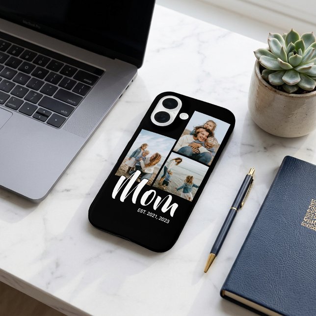 Mama hat modernes Skript Schwarz 3 Foto Case-Mate iPhone Hülle (Mom Established Modern Script Black 3 Photo Phone Case)