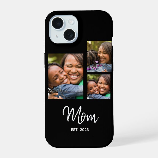 Mama hat modernes Skript Schwarz 3 Foto eingericht iPhone 15 Hülle (Rückseite)