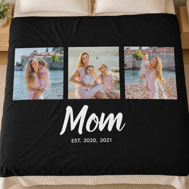 Mama hat modernes Skript Schwarz 3 Foto Fleecedecke (Add photos & Year(s) to customize )