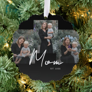 Mama hat modernes Skript Schwarz 3 Foto Ornament Karte