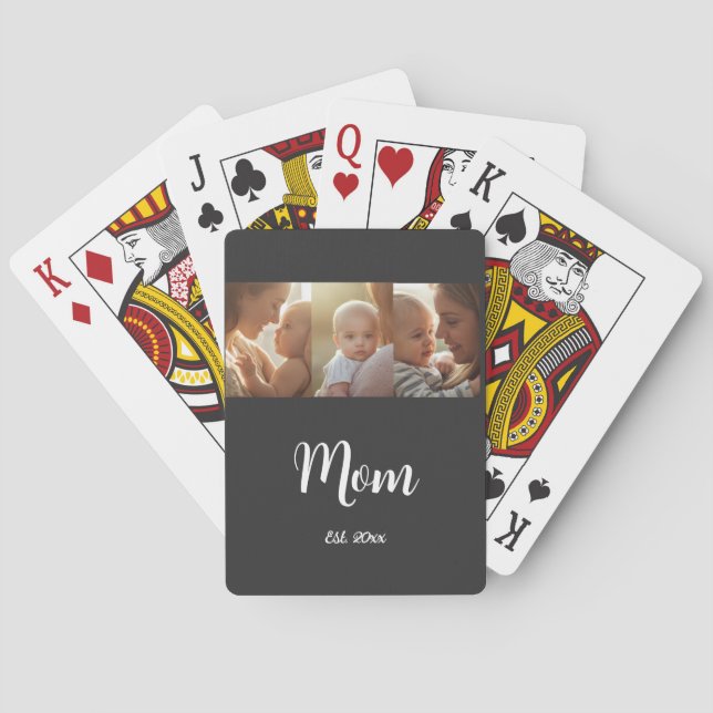 Mama hat modernes Skript Schwarz 3 Foto Spielkarten (Rückseite)