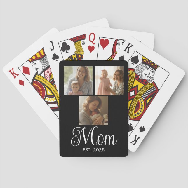 Mama hat modernes Skript Schwarz 3 Foto Spielkarten (Rückseite)