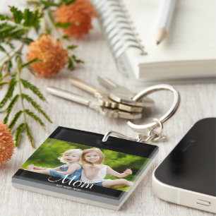 Mama hat modernes Skriptfoto eingerichtet Schlüsselanhänger