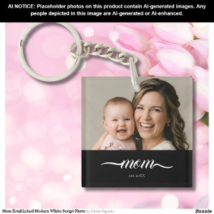 Mama hat modernes weißes Schriftfoto eingerichtet Schlüsselanhänger