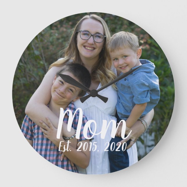 Mama hat modernes weißes Skript-Foto erstellt  Große Wanduhr (Vorderseite)